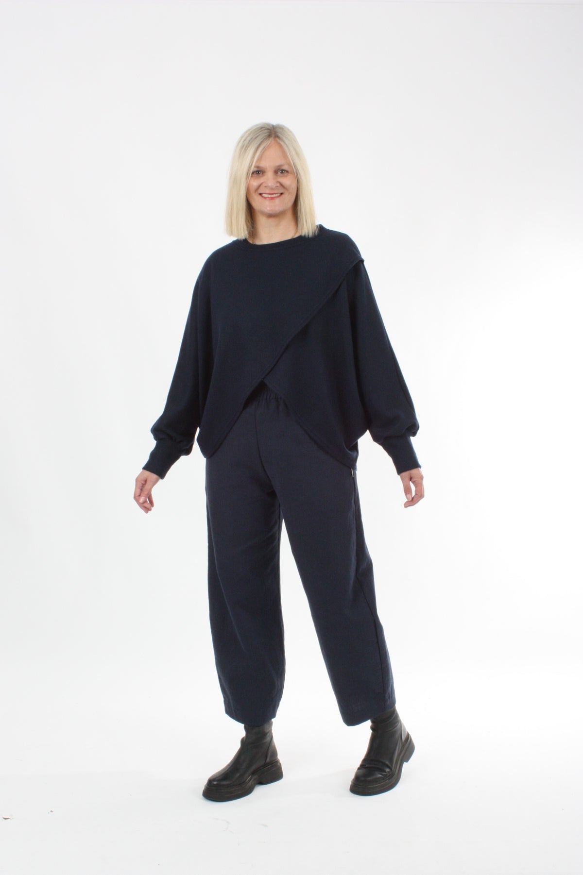 Cross Over Jumper - Navy Wool
