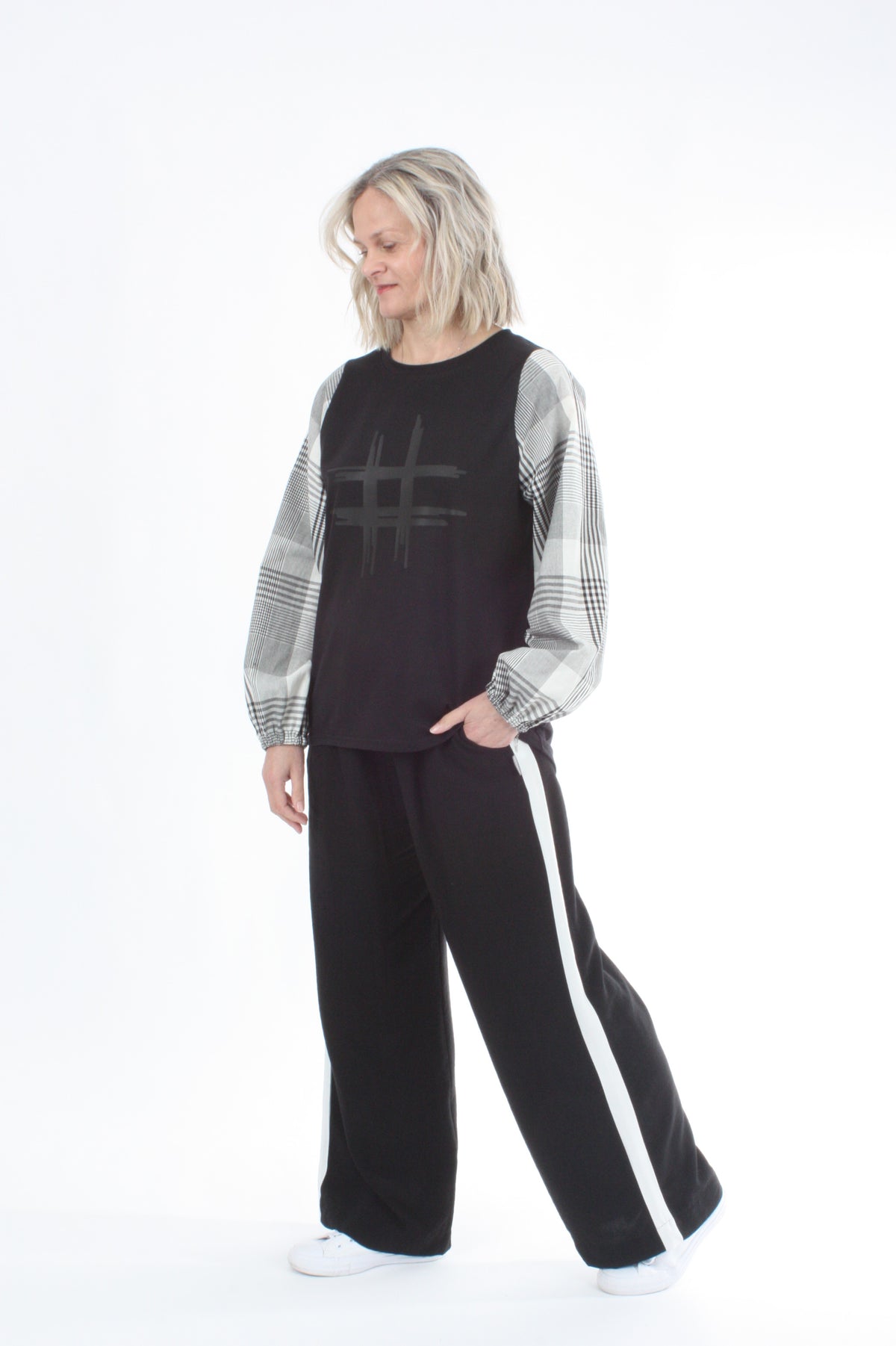 Alice Top - Black - Black Check - Hash Print- Pre Order