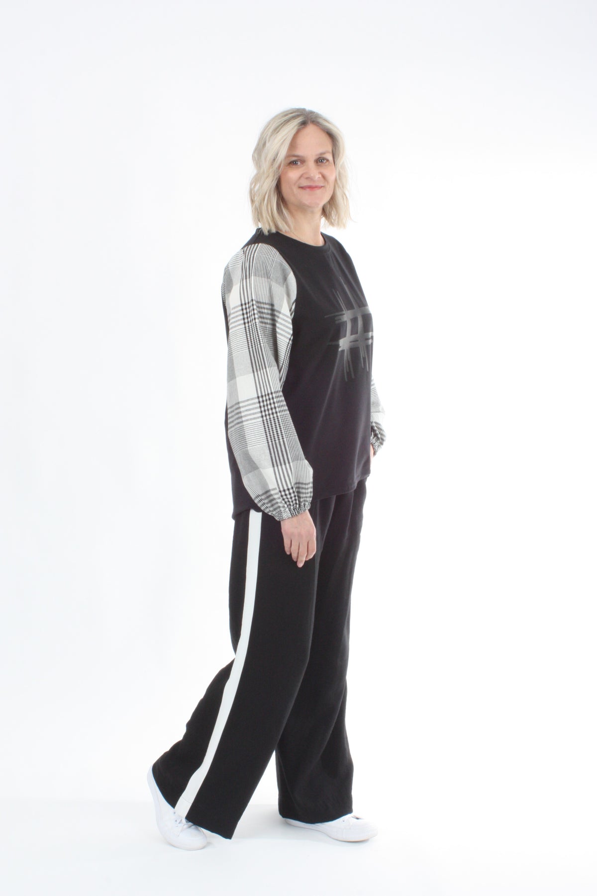 Alice Top - Black - Black Check - Hash Print- Pre Order