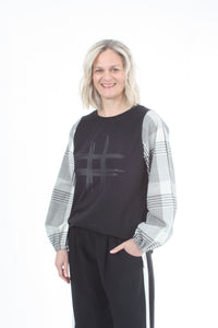 Alice Top - Black - Black Check - Hash Print- Pre Order