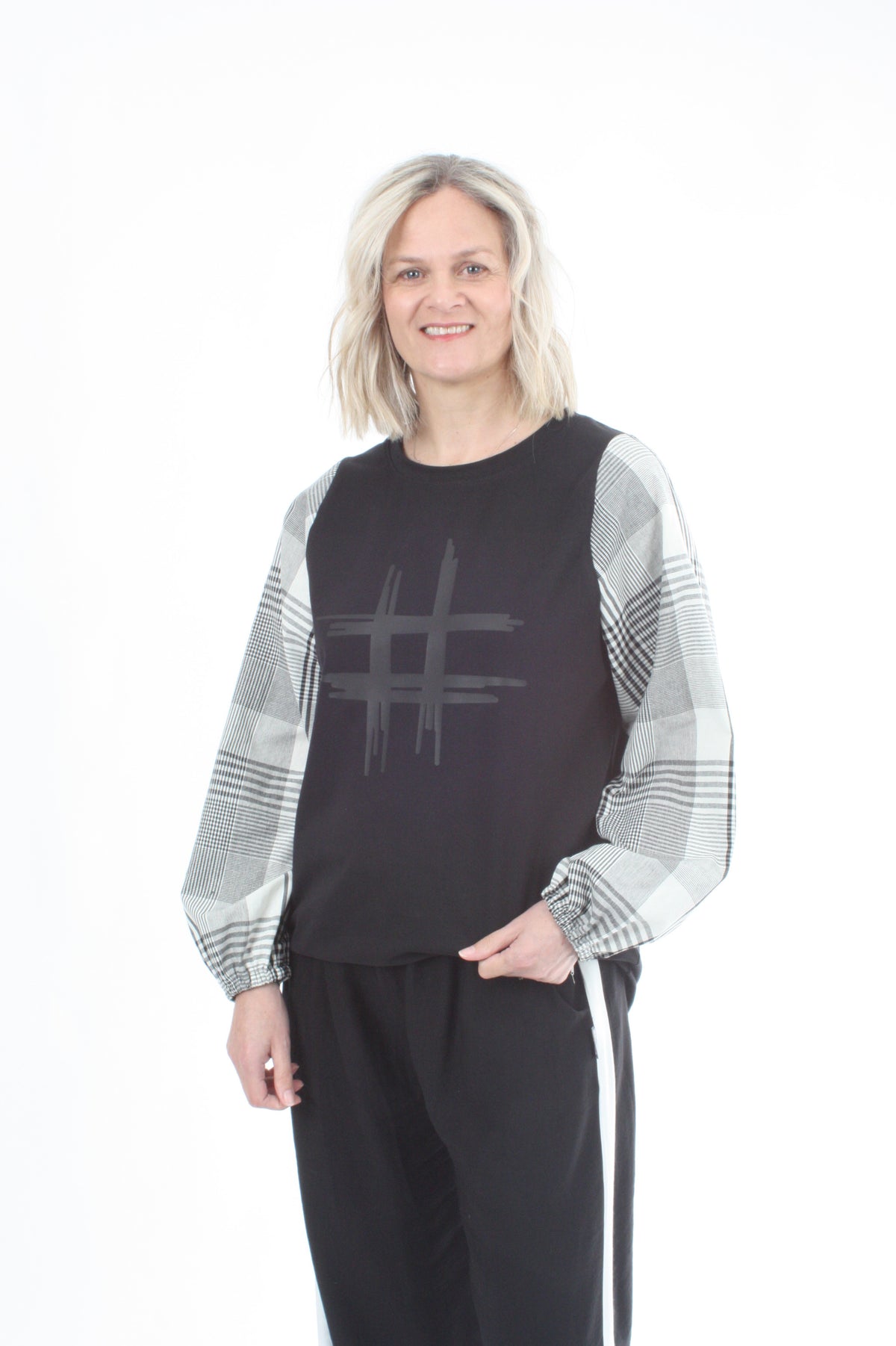 Alice Top - Black - Black Check - Hash Print- Pre Order