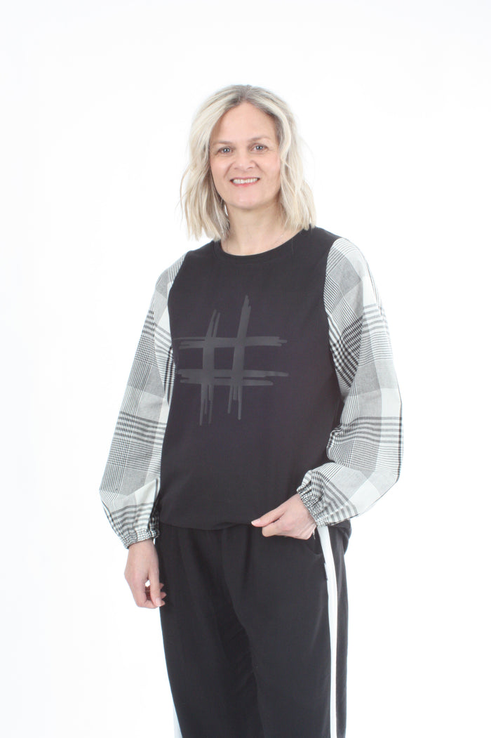 Alice Top - Black - Black Check - Hash Print- Pre Order