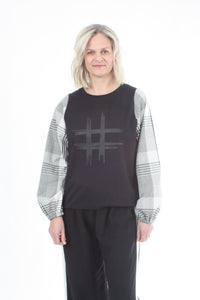 Alice Top - Black - Black Check - Hash Print- Pre Order