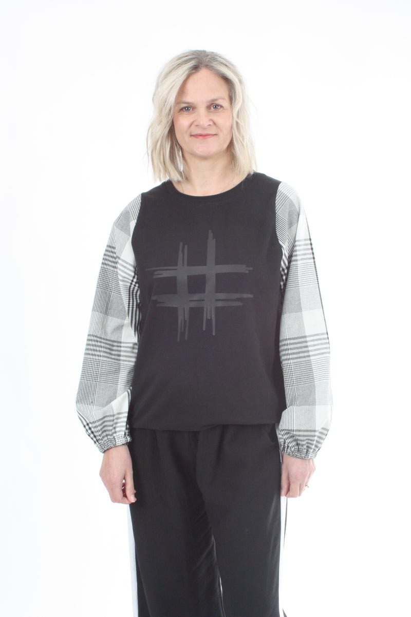 Alice Top - Black - Black Check - Hash Print- Pre Order