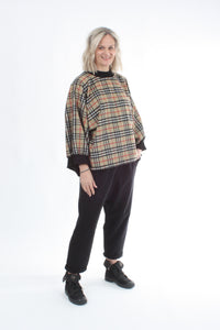 Sonia Top - Wool Camel Check Black Trims