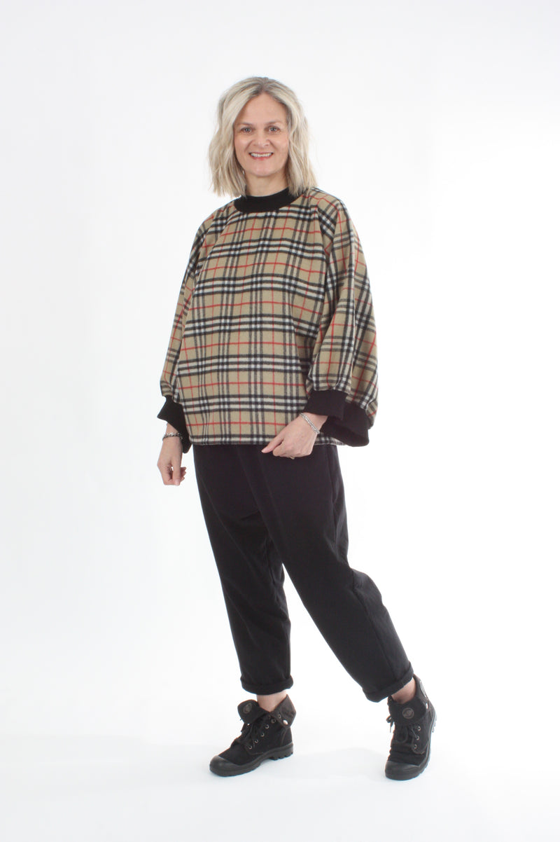 Sonia Top - Wool Camel Check Black Trims