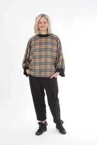 Sonia Top - Wool Camel Check Black Trims
