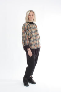 Sonia Top - Wool Camel Check Black Trims