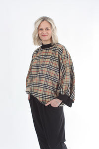 Sonia Top - Wool Camel Check Black Trims
