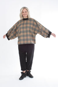 Sonia Top - Wool Camel Check Black Trims