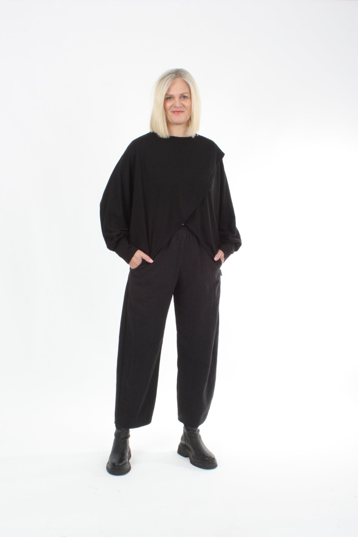 Cross Over Jumper - Black Merino