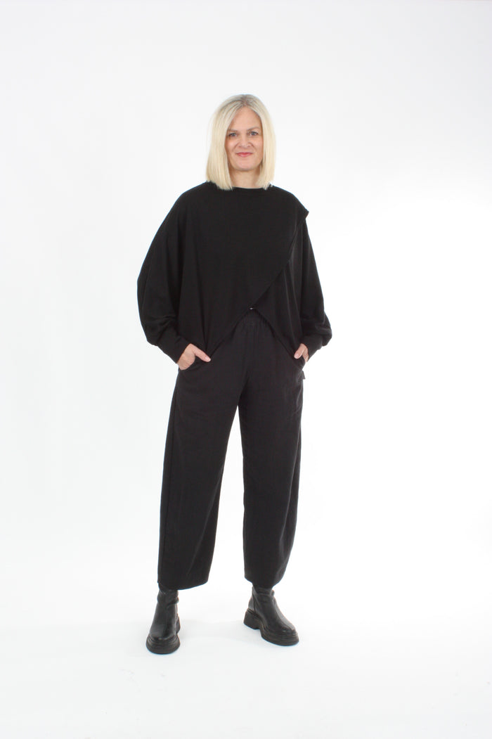 Cross Over Jumper - Black Merino
