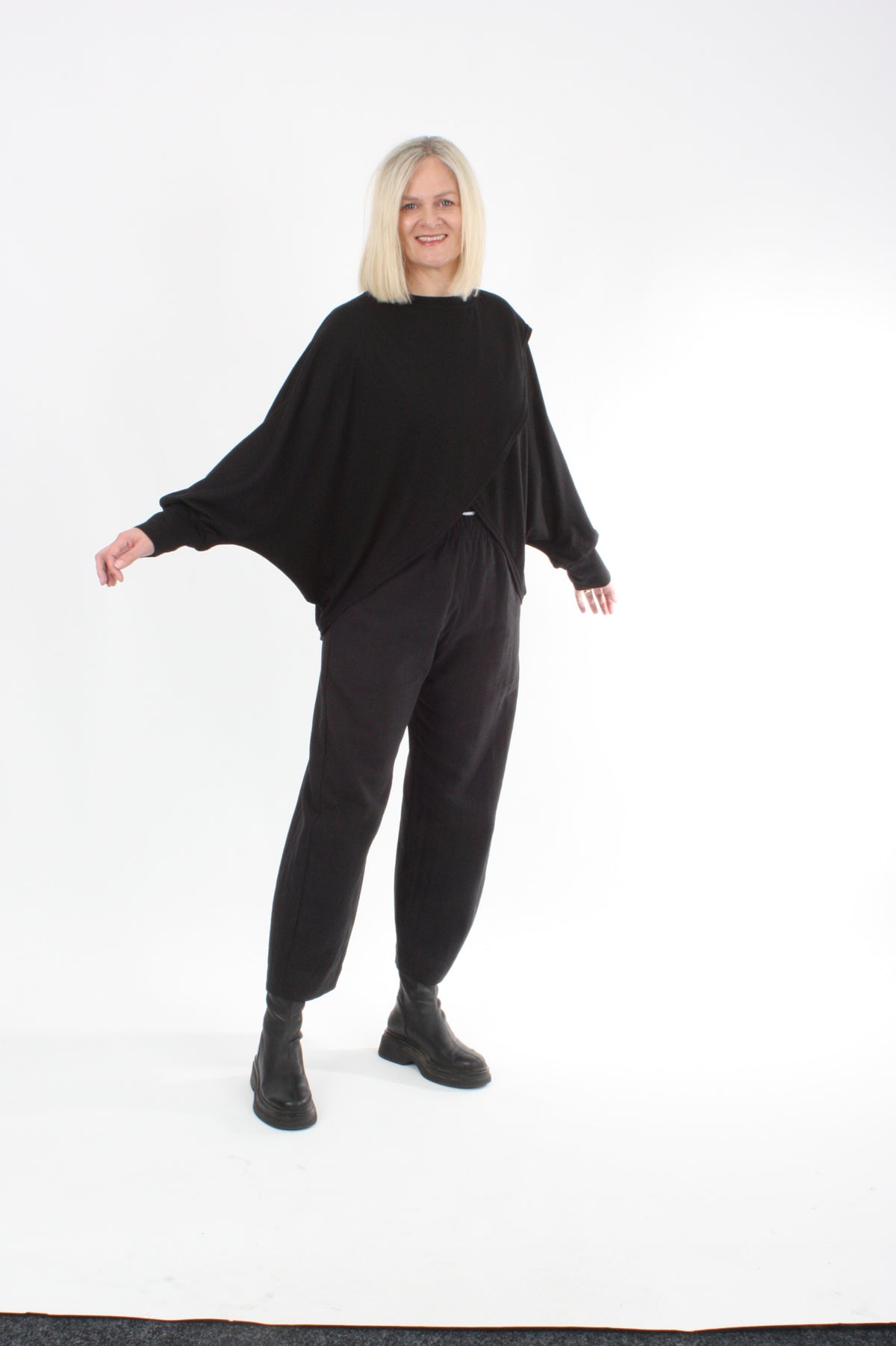 Cross Over Jumper - Black Merino