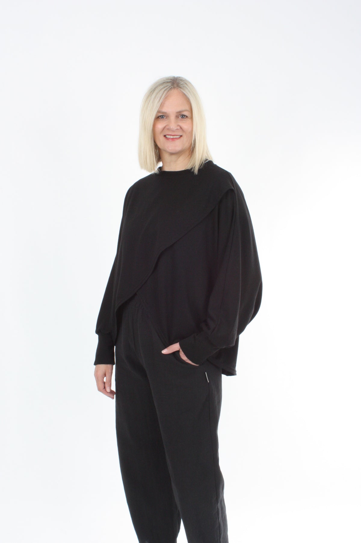 Cross Over Jumper - Black Merino