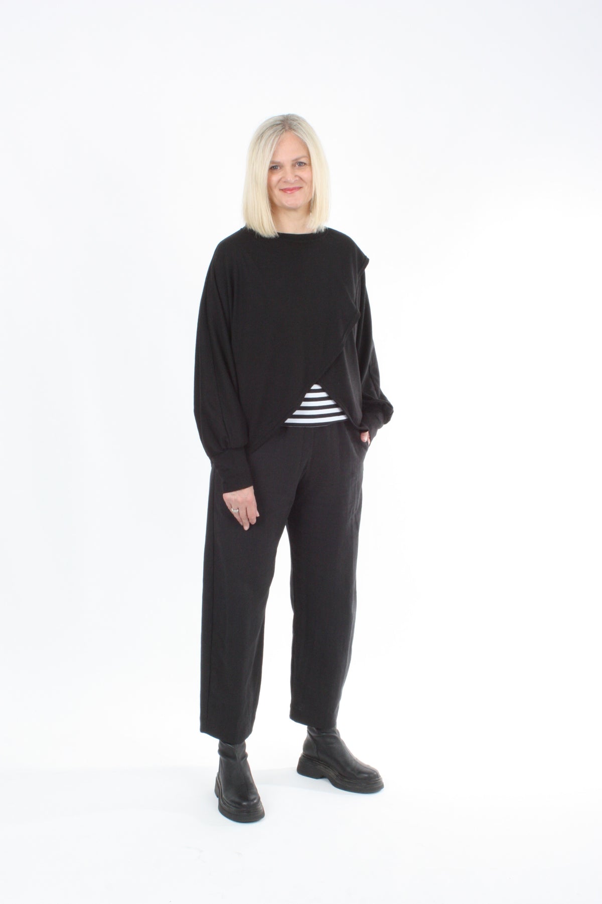 Cross Over Jumper - Black Merino