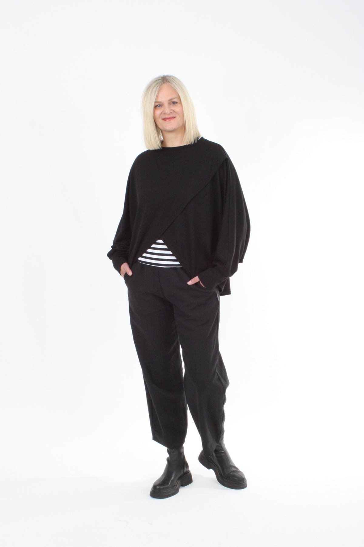 Cross Over Jumper - Black Merino