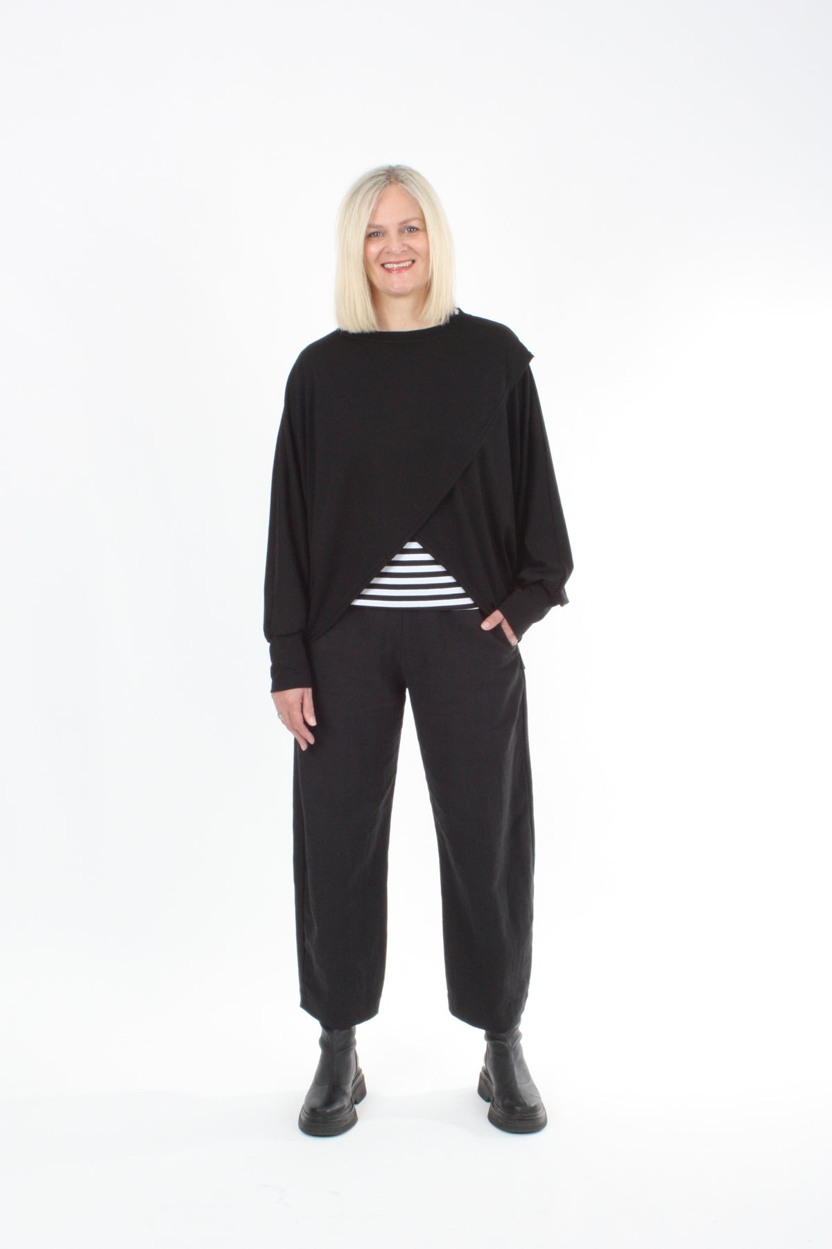 Cross Over Jumper - Black Merino