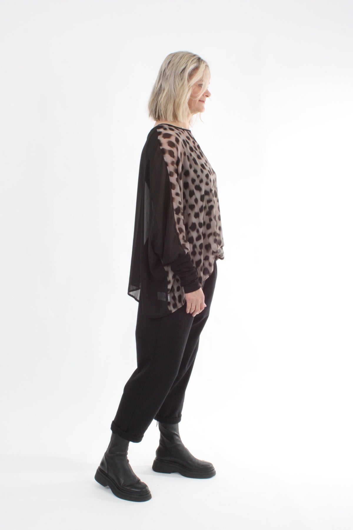 Alexa Top - Spot Print - Black with Black Cuffs - Pre Order