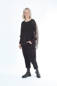 Alexa Top - Spot Print - Black with Black Cuffs - Pre Order