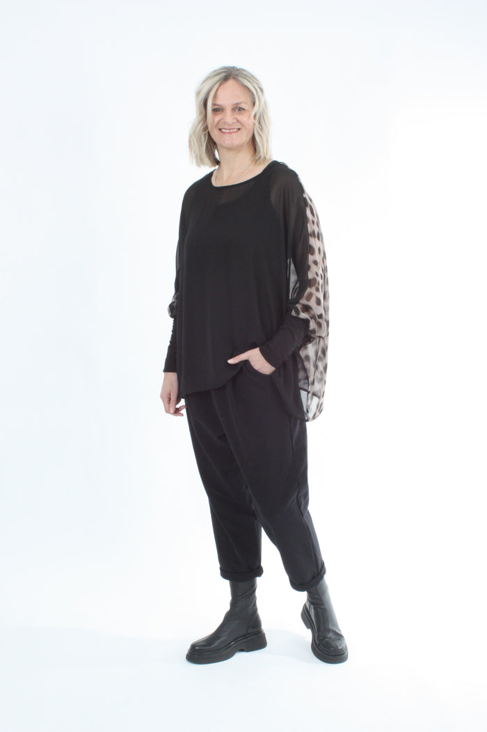 Alexa Top - Spot Print - Black with Black Cuffs - Pre Order