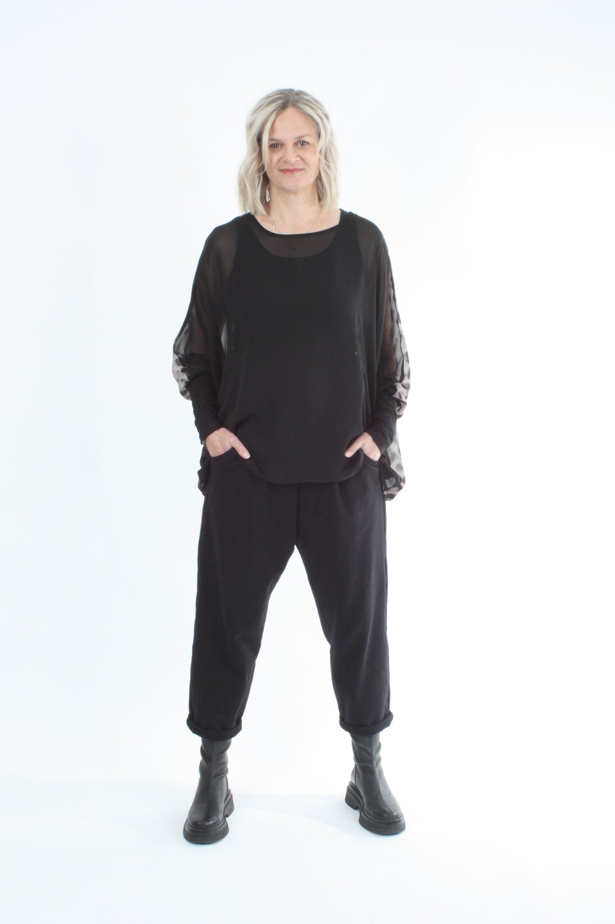 Alexa Top - Spot Print - Black with Black Cuffs - Pre Order