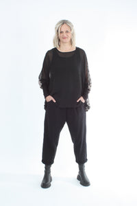 Alexa Top - Spot Print - Black with Black Cuffs - Pre Order