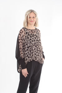 Alexa Top - Spot Print - Black with Black Cuffs - Pre Order