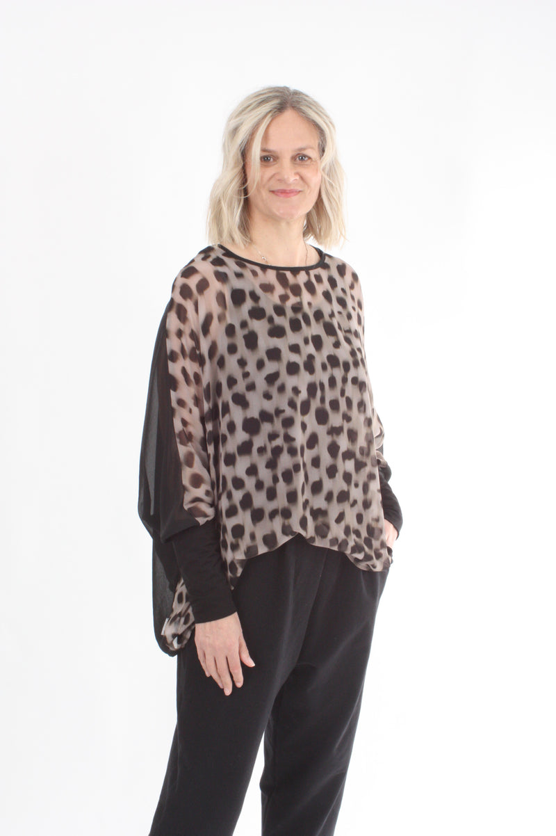 Alexa Top - Spot Print - Black with Black Cuffs - Pre Order