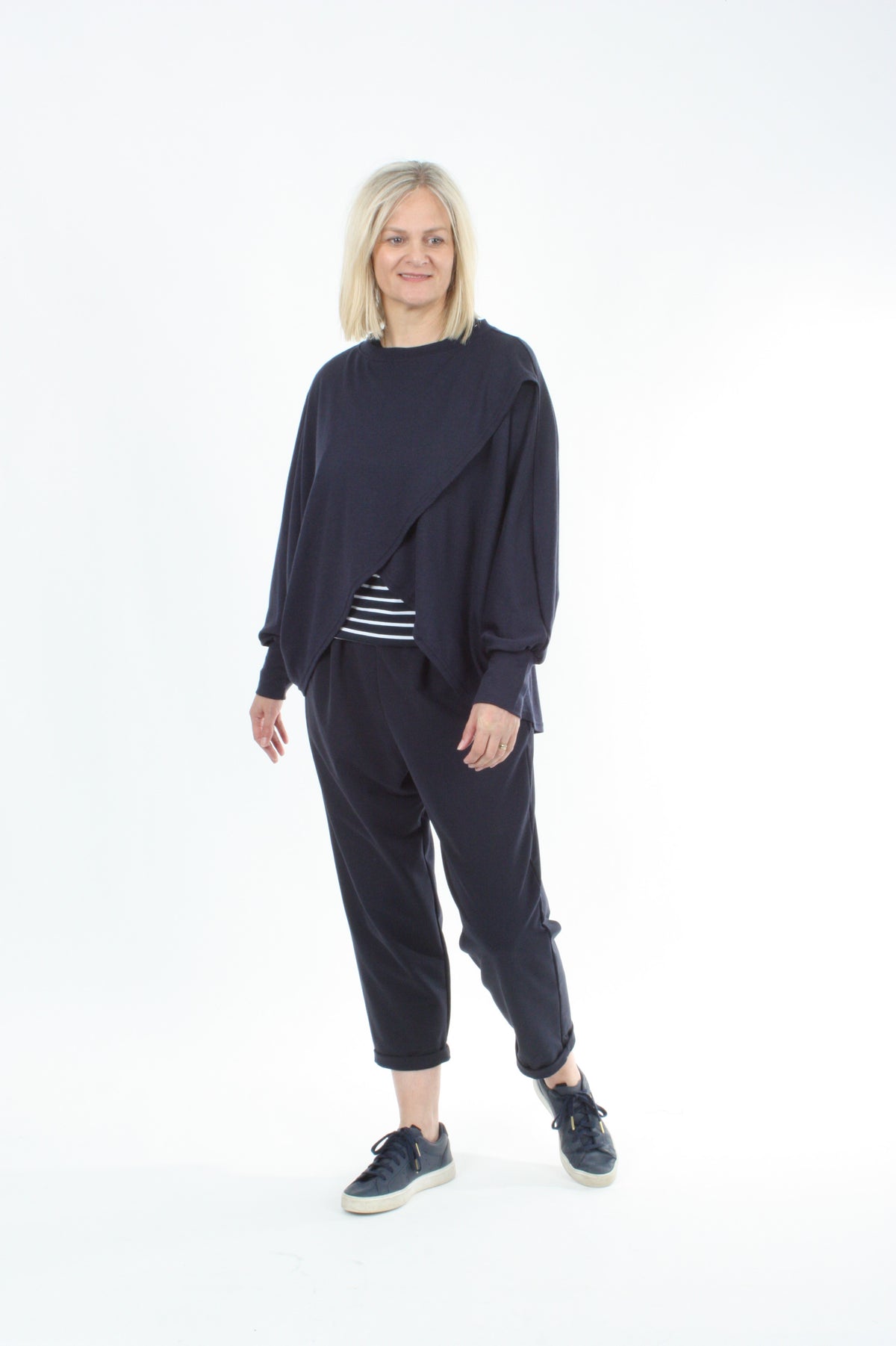 Cross Over Jumper - Navy Merino