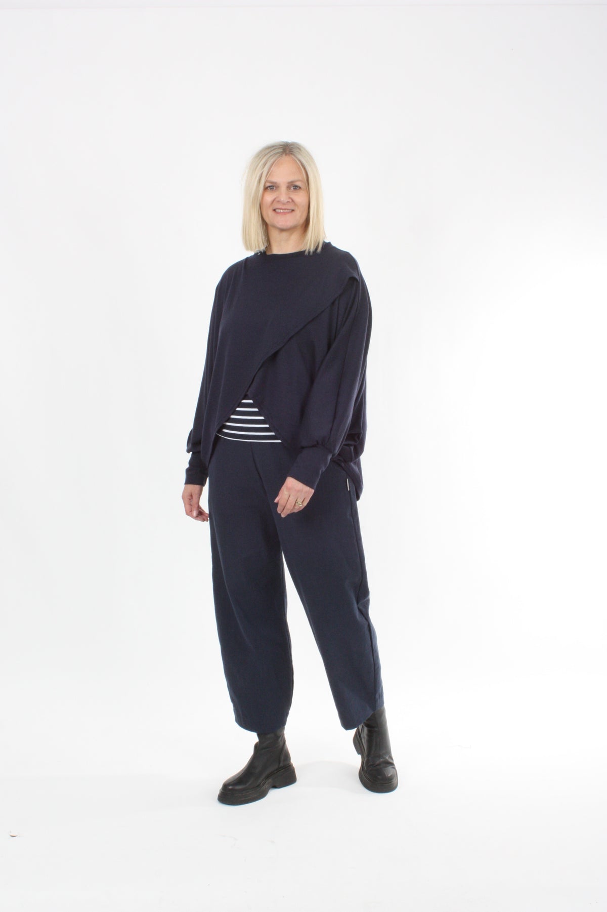 Cross Over Jumper - Navy Merino