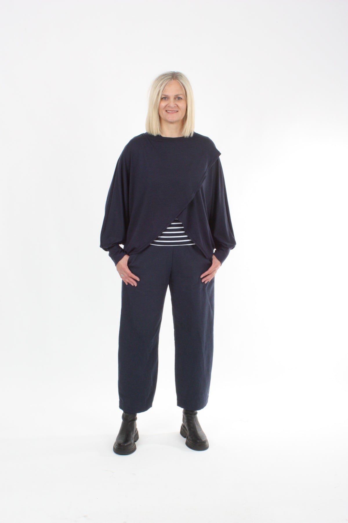 Cross Over Jumper - Navy Merino