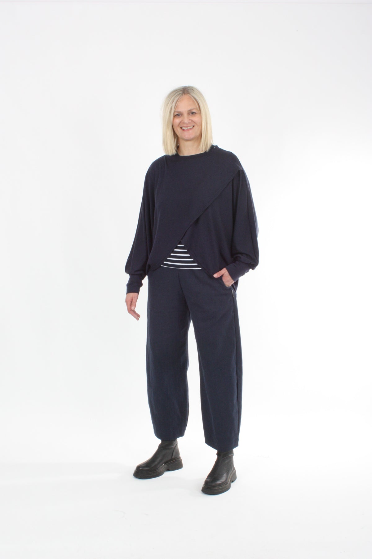 Cross Over Jumper - Navy Merino