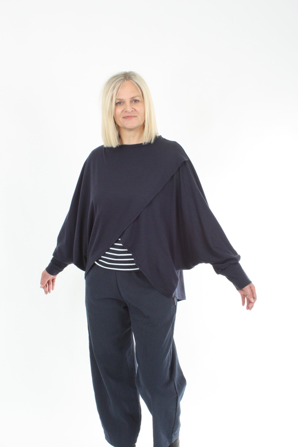 Cross Over Jumper - Navy Merino
