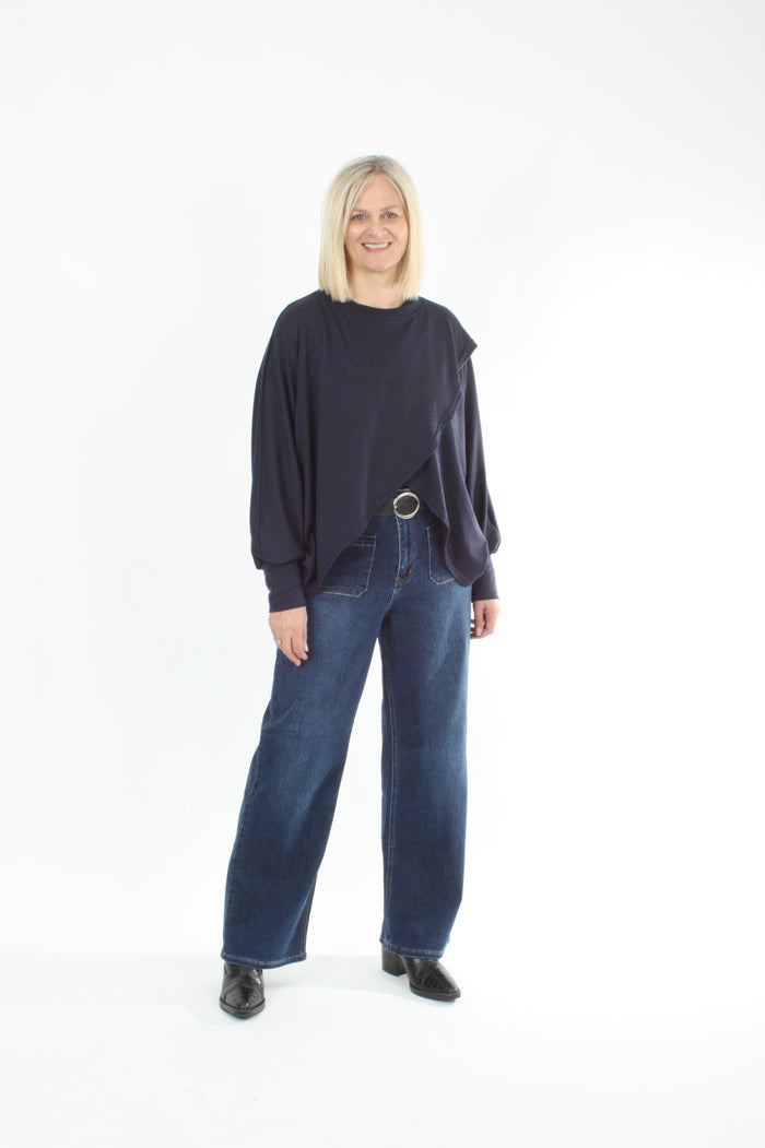 Cross Over Jumper - Navy Merino