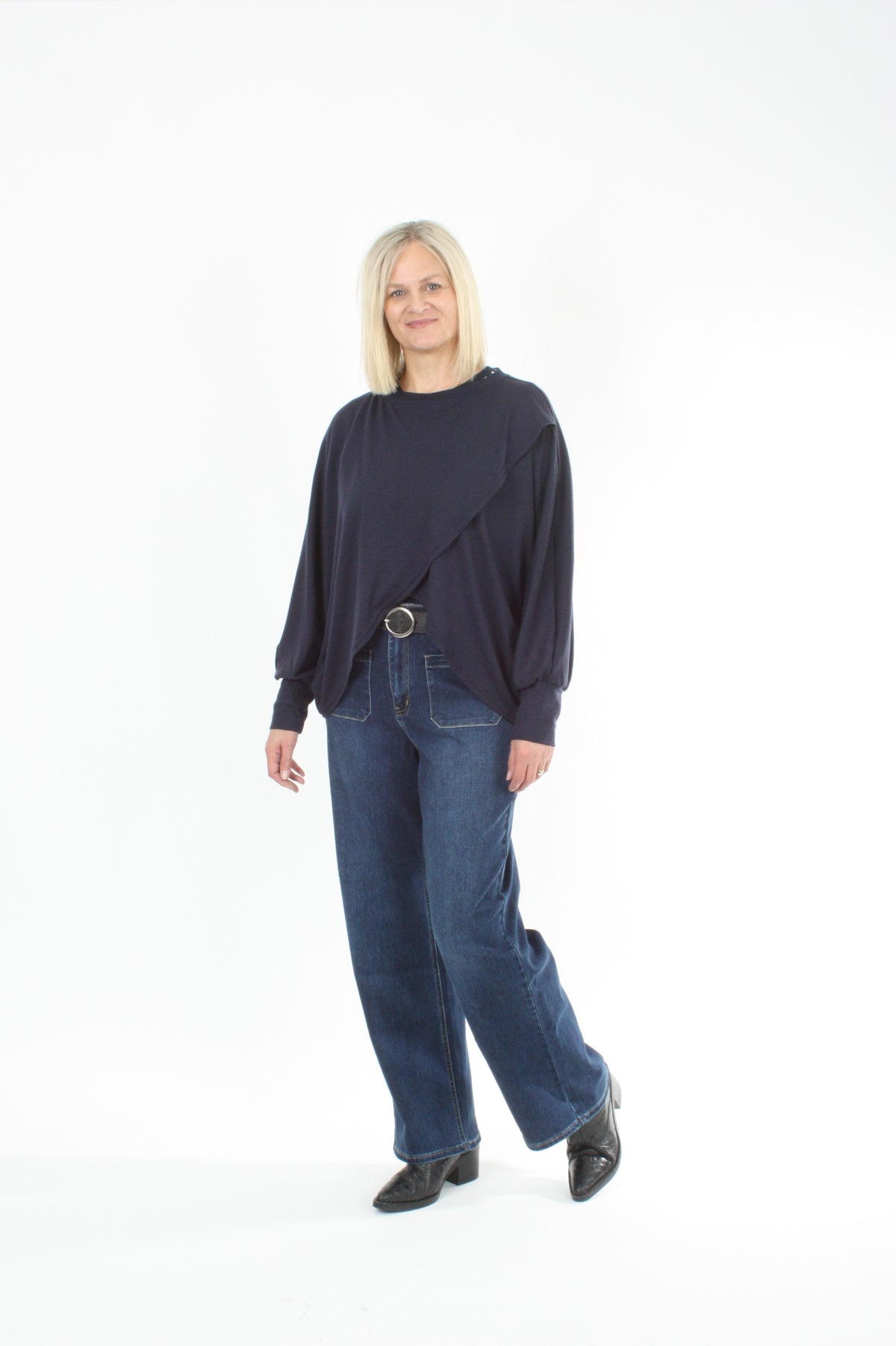 Cross Over Jumper - Navy Merino