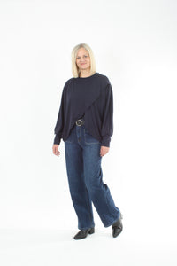 Cross Over Jumper - Navy Merino