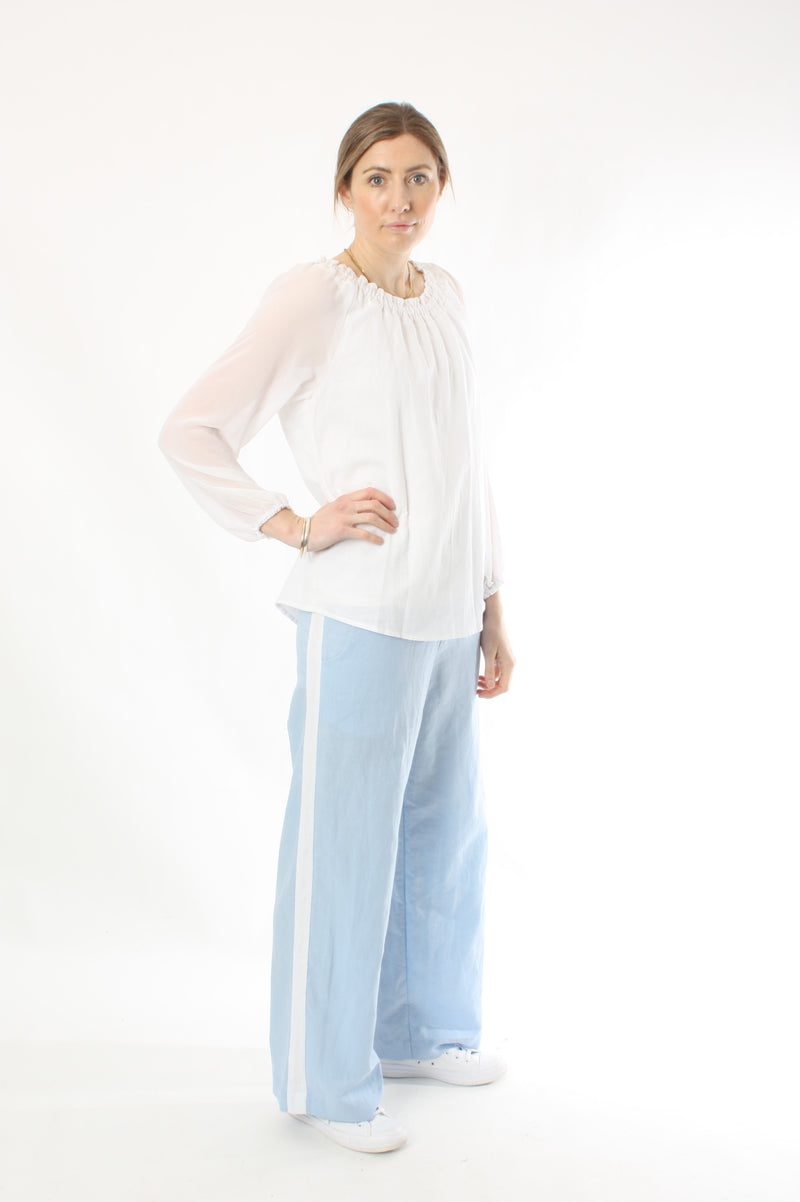 Olivia Pants - Cornflour Blue with White stripe - Pre-Order