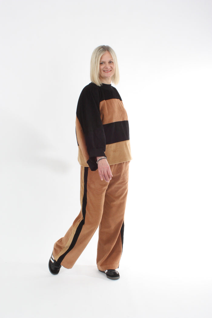 Sonia Top - Camel Toffee and Black Corduroy - Pre Order