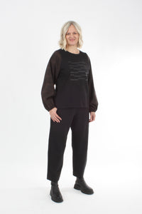 Alice Top - Black line Print - Check Sleeve