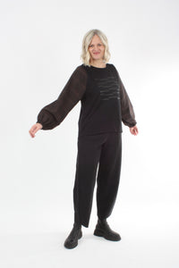 Alice Top - Black line Print - Check Sleeve