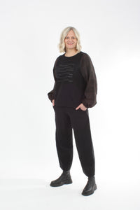 Alice Top - Black line Print - Check Sleeve