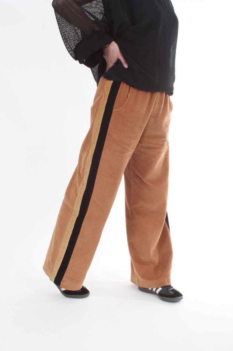 Olivia Pants Double stripe - Toffee with Black and Camel stripes - Pre-Order