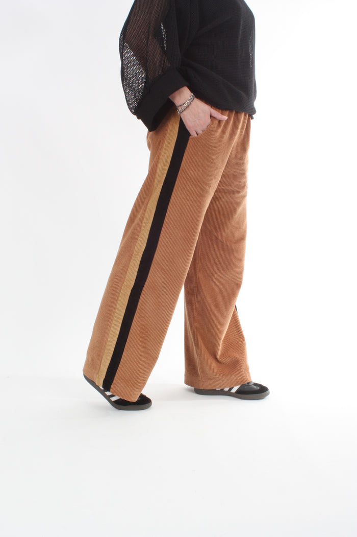 Olivia Pants Double stripe - Toffee with Black and Camel stripes - Pre-Order