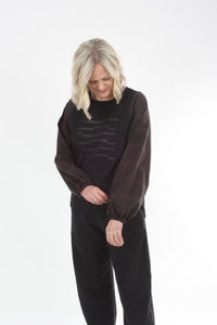 Alice Top - Black line Print - Check Sleeve