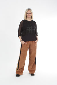 Olivia Pants Double stripe - Toffee with Black and Camel stripes - Pre-Order