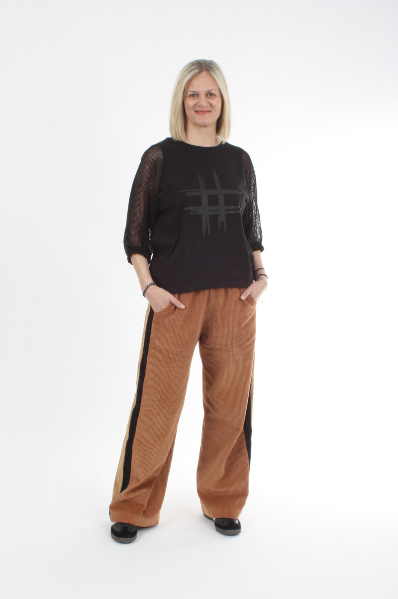 Olivia Pants Double stripe - Toffee with Black and Camel stripes - Pre-Order