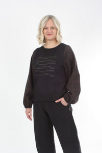 Alice Top - Black line Print - Check Sleeve