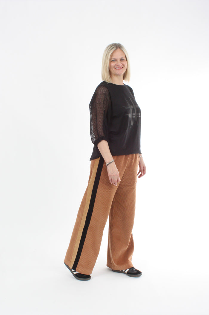 Olivia Pants Double stripe - Toffee with Black and Camel stripes - Pre-Order