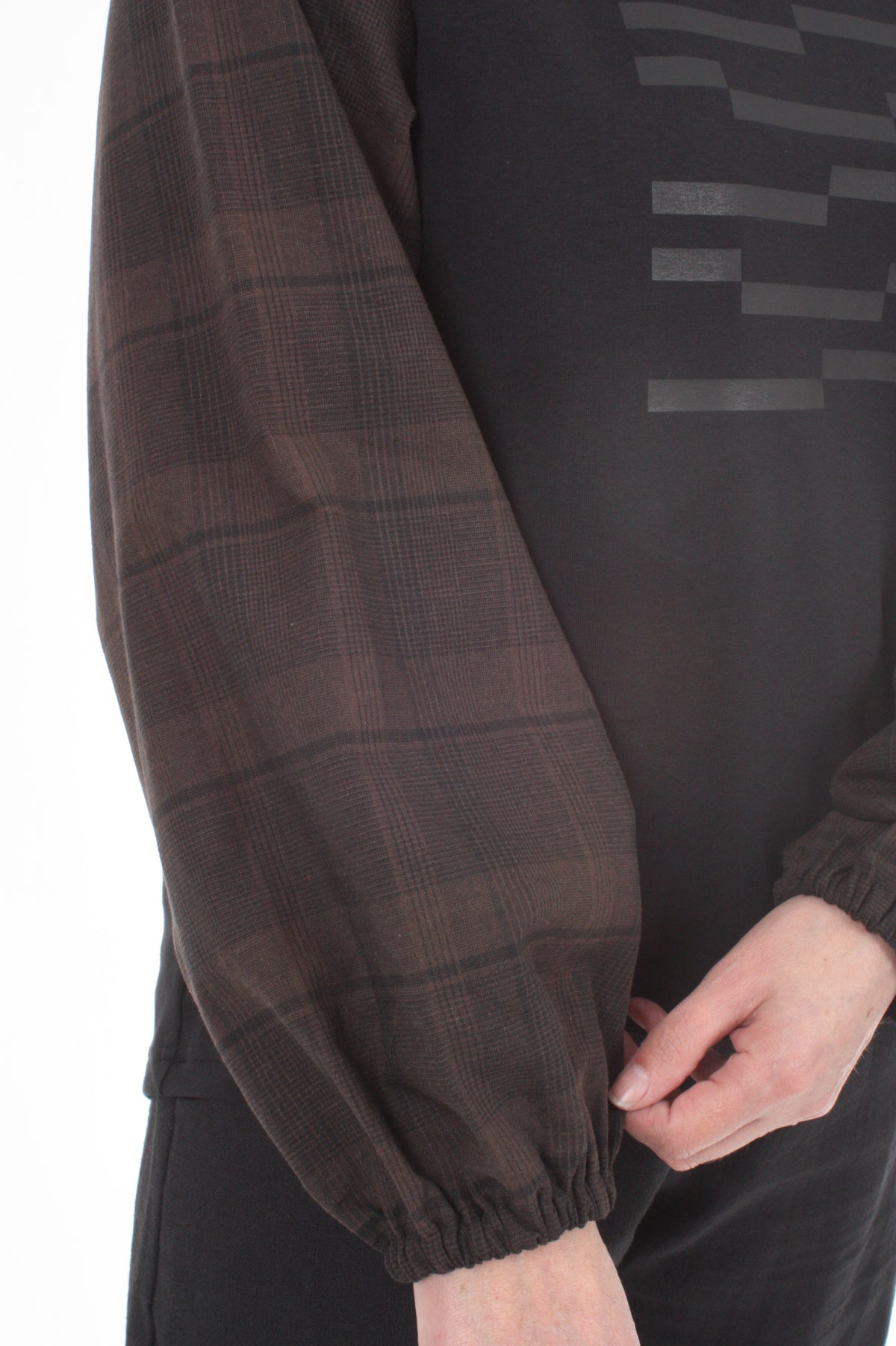 Alice Top - Black line Print - Check Sleeve