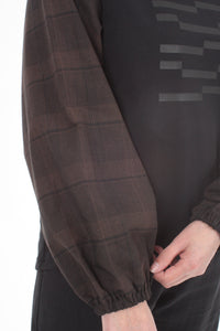 Alice Top - Black line Print - Check Sleeve